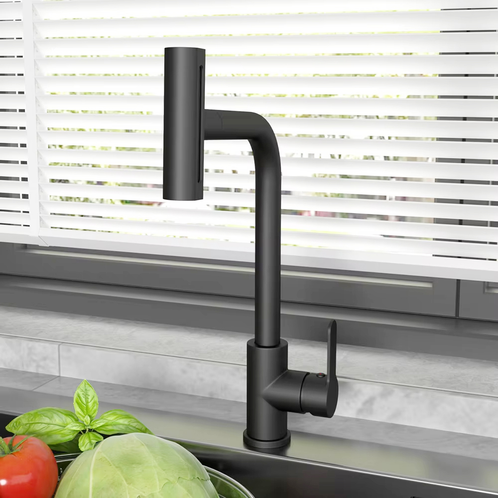 Kitchen Appliances Integrated - Czarna wyciągana bateria kuchenna z elastyczną